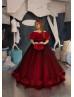 Off Shoulder Beaded Red Velvet Lace Tulle Gorgeous Flower Girl Dress